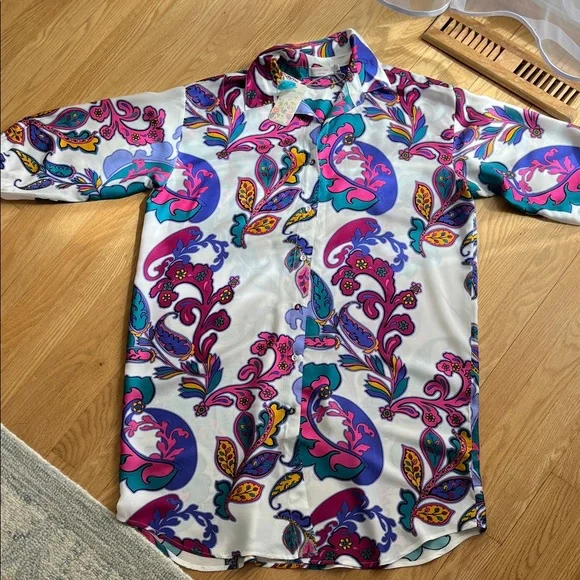 Johnny Was White Paisley Dress with Pink, Purple, Teal and Yellow - Picture 5 of 16